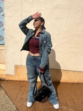 「Guess（ゲス）のアイテム（デニムジャケット）」を使った、GUESS JAPANさん（レディース・153cm）の春コーディネート