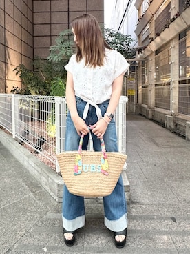 「アイテム（かごバッグ）」を使った、GUESS JAPANさん（メンズ・161cm）の夏コーディネート