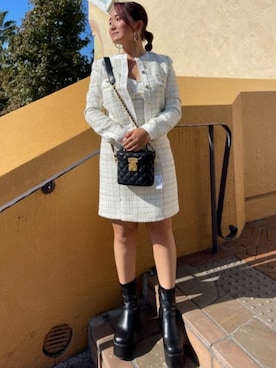「Guess（ゲス）のアイテム（ノーカラージャケット）」を使った、GUESS JAPANさん（レディース・152cm）の冬コーディネート