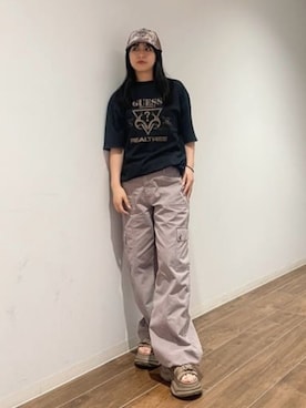 「Guess（ゲス）のアイテム（帽子）」を使った、GUESS JAPANさん（レディース・159cm）の夏コーディネート