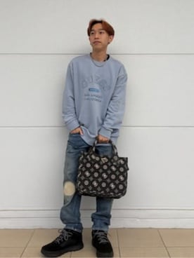 「Guess（ゲス）のアイテム（スウェット）」を使った、GUESS JAPANさん（メンズ・158cm）の冬コーディネート