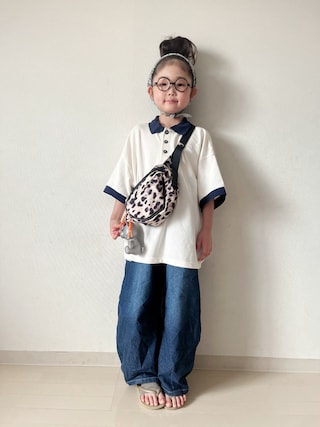 「green label relaxing(グリーンレーベルリラクシング)のバイカラー カノコポロシャツ / キッズ 100cm-160cm(ポロシャツ)」を使った、* 𝚝𝚘𝚛𝚒𝚌𝚘𝚝*さん(キッズ・120cm)の夏コーディネート
