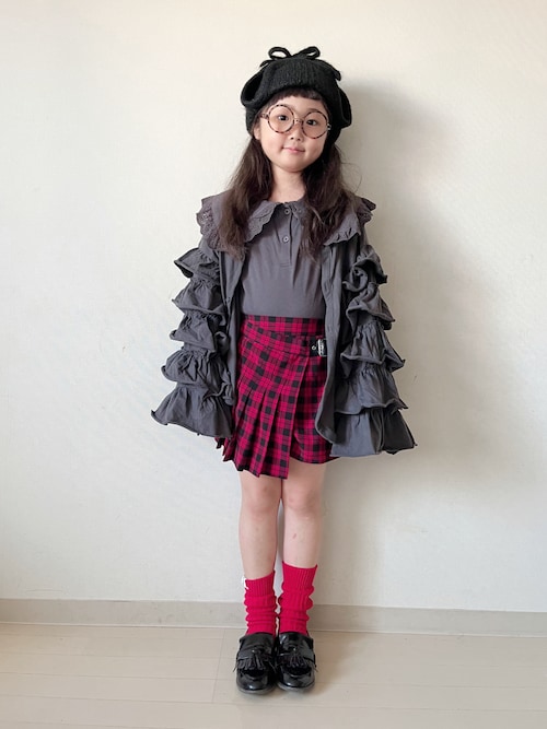 「p.premier(ピードットプルミエ)のおおきいフリル衿とキャンディスリーブのロンT(Tシャツ/カットソー)」を使った、* 𝚝𝚘𝚛𝚒𝚌𝚘𝚝*さん(キッズ・122cm)の秋コーディネート