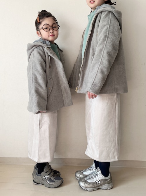 「ikka（イッカ）の【親子コーデ】ブークレー2WAYフードコート（110~160cm）（その他アウター）」を使った、* 𝚝𝚘𝚛𝚒𝚌𝚘𝚝*さん（キッズ・110cm）の冬コーディネート