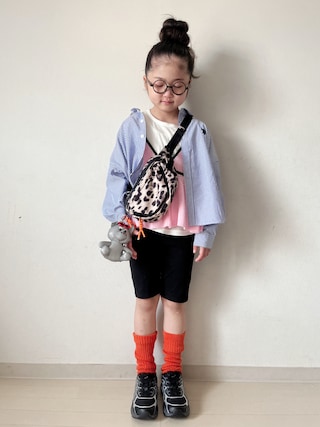 「LOWRYS FARM（ローリーズファーム）のパターンメッシュＴ　876719（Tシャツ/カットソー）」を使った、* 𝚝𝚘𝚛𝚒𝚌𝚘𝚝*さん（キッズ・120cm）の夏コーディネート