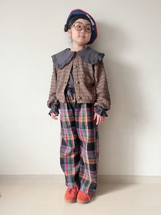 「p.premier(ピードットプルミエ)のおおきいフリル衿とキャンディスリーブのロンT(Tシャツ/カットソー)」を使った、* 𝚝𝚘𝚛𝚒𝚌𝚘𝚝*さん(キッズ・122cm)の秋コーディネート