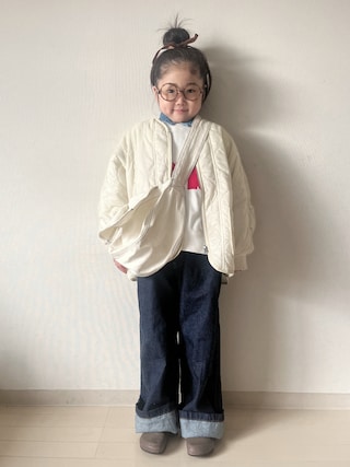 「LOWRYS FARM（ローリーズファーム）のＰＣショートウラケ　636471（スウェット）」を使った、* 𝚝𝚘𝚛𝚒𝚌𝚘𝚝*さん（キッズ・120cm）の冬コーディネート