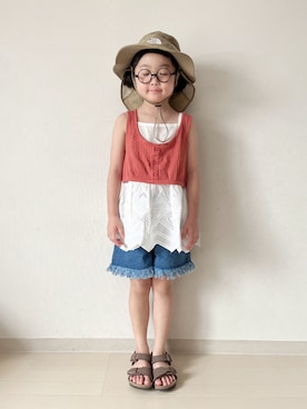 「アイテム（帽子、ベージュ系）」を使った、* 𝚝𝚘𝚛𝚒𝚌𝚘𝚝*さん（キッズ・110cm）の夏コーディネート