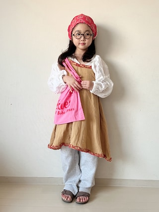 「BOBO CHOSES(ボボショーズ)のPickles The Dog tote bag(トートバッグ)」を使った、* 𝚝𝚘𝚛𝚒𝚌𝚘𝚝*さん(キッズ・120cm)の春コーディネート