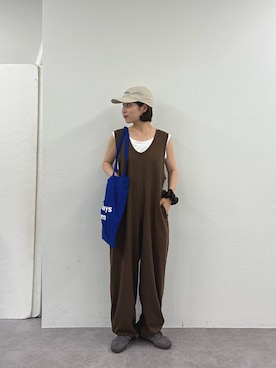 「ブラウンコーデ」｜「アイテム（サロペット/オーバーオール）」を使った、ａｏｉさん（レディース・156cm）の夏コーディネート