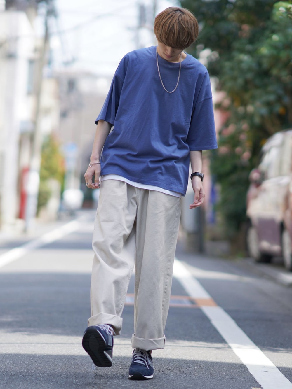 「はじめましてコーデ、春服、大人カジュアル、お洒落さんとつながりたい、ビックシルエット、キレイめ、春夏コーデ、ootd、レイヤードスタイル、ブルー、レイヤード、スニーカー、スニーカーコーデ、ワイドパンツ、デニム」｜「JUNREDのtai×JUNRed ルーズシルエットレイヤードTEE/タンクトップSET（Tシャツ/カットソー、ブルー系）」を使った、taiさん（メンズ・179cm）の春コーディネートの1枚目の写真