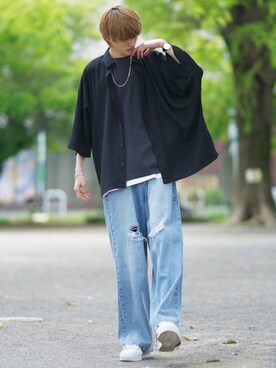 「JUNRED（ジュンレッド）のアイテム（Tシャツ/カットソー）」を使った、taiさん（メンズ・179cm）の春コーディネート