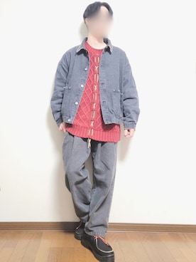 「epnok（エプノック）のアイテム（デニムジャケット）」を使った、たっくん63さん（メンズ・163cm）の冬コーディネート