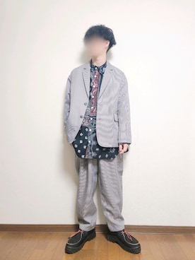 「FREAK'S STORE（フリークスストア）のWEB限定 ビッグシルエット オーバーサイズ スタプレ ポリツイル セットアップ (シングルジャケット/パンツ)（テーラードジャケット）」を使った、たっくん63さん（メンズ・163cm）の秋コーディネート