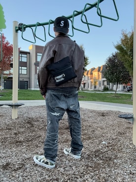 「アイテム（ライダースジャケット）」を使った、LWさん（メンズ・175cm）の秋コーディネート