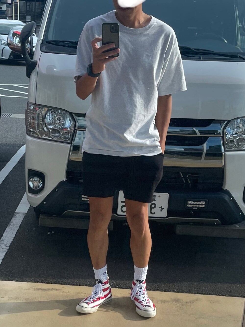 「コンバース、オールスター」｜「CONVERSE ALL STARのアイテム（スニーカー、その他）」を使った、マサさん（メンズ・185cm）の夏コーディネートの1枚目の写真