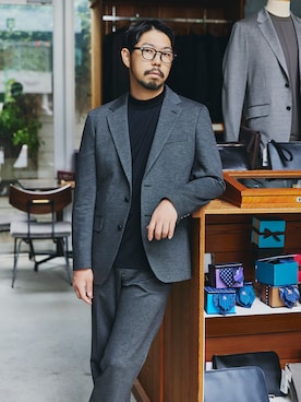 「TAKEO KIKUCHI（タケオキクチ）の【None Of Stress】アクティブジャージ 千鳥 ジャケット（テーラードジャケット、ブラック系）」を使った、MASUさん（メンズ・173cm）の秋コーディネート