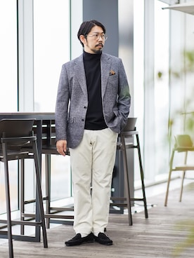 「TAKEO KIKUCHI（タケオキクチ）の尾州織 シルクネップジャージ ジャケット（テーラードジャケット、グレー系）」を使った、MASUさん（メンズ・173cm）の秋コーディネート