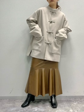 「LOWRYS FARM（ローリーズファーム）のアイテム（ノーカラージャケット）」を使った、eritisさん（レディース・161cm）の冬コーディネート