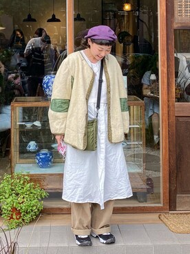 「古着好きな人と繋がりたい」｜「アイテム（ノーカラージャケット）」を使った、Yuさん（レディース・158cm）の秋コーディネート