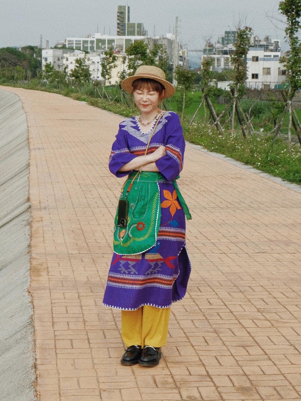 「低身長コーデ、古着MIX、古着コーデ、古着女子、大人可愛い、夏コーデ、GU、GUコーデ」｜「VINTAGEのアイテム（ワンピース、グリーン系）」を使った、Yuさん（レディース・158cm）の春コーディネートの1枚目の写真