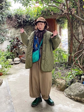 「VINTAGE（ヴィンテージ）のアイテム（ノーカラージャケット）」を使った、Yuさん（レディース・158cm）の冬コーディネート