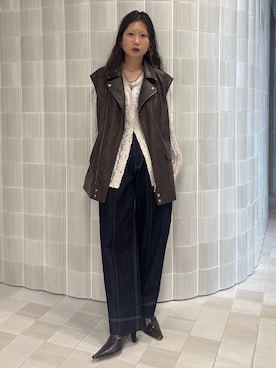「アイテム（ライダースジャケット）」を使った、AMERI VINTAGEさん（レディース・153cm）の秋コーディネート