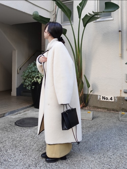 akte ロングボアコート　ホワイト ロングボアコート（ノーカラーコート）｜AKTE（アクテ）の