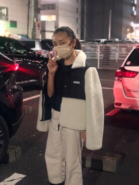 「PUMA（プーマ）のアイテム（ジャケット/アウター）」を使った、Sachiさん（キッズ・150cm）の冬コーディネート