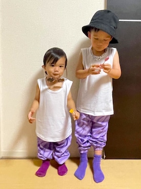 「no brand（ノーブランド）のアイテム（スウェットパンツ）」を使った、hikayupiさん（キッズ・100cm）の夏コーディネート