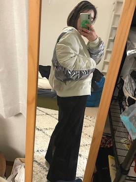 「ゆるニット」｜「アイテム（MA-1）」を使った、mryさん（レディース・163cm）の冬コーディネート