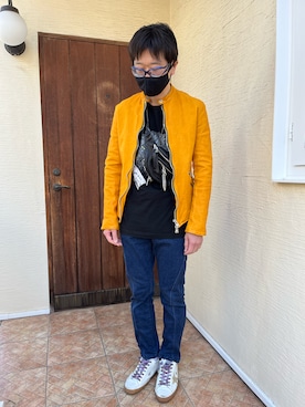 「アイテム（ノーカラージャケット、イエロー系）」を使った、makiron0524さん（メンズ・173cm）の春コーディネート