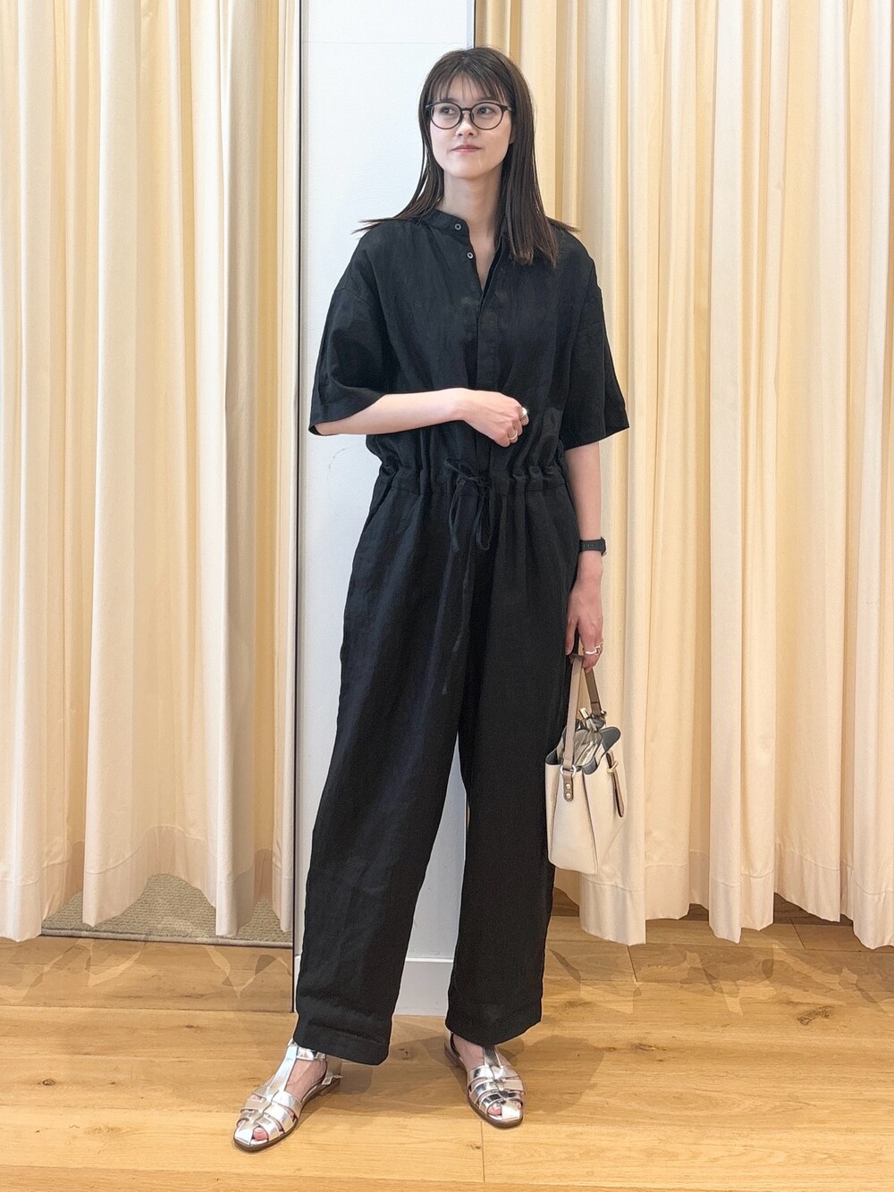 かぐれ（カグレ）の「リネンハーフスリーブオールインワン