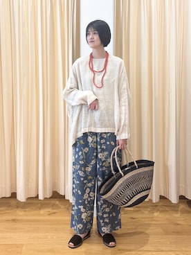 「かぐれ（カグレ）のリネンボイルワイドプルオーバー（シャツ/ブラウス、ピンク系）」を使った、murayamaさん（レディース・170cm）の春コーディネート