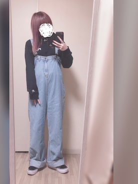 「黒×デニム」｜「 ねむる 」さん（レディース・156cm）の冬コーディネート