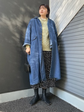 「KBF（ケイビーエフ）のアイテム（ステンカラーコート）」を使った、rinaさん（レディース・172cm）の冬コーディネート