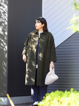 「ニットベスト」｜「アイテム（ステンカラーコート）」を使った、rinaさん（レディース・172cm）の秋コーディネート