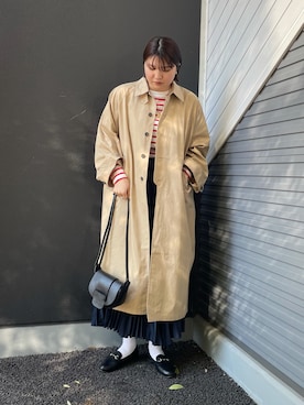 「KBF（ケイビーエフ）のアイテム（ステンカラーコート）」を使った、rinaさん（レディース・172cm）の冬コーディネート