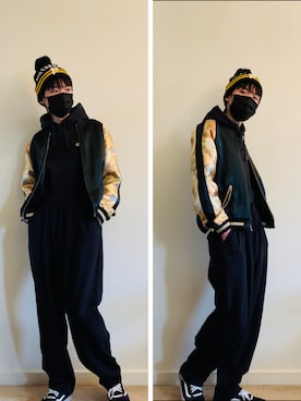 「アイテム（スカジャン、ゴールド系）」を使った、LuLuさん（メンズ・170cm）の秋コーディネート