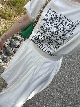 「A part by（アパートバイ）のシアーボリュームスカート（スカート、ホワイト系）」を使った、rさん（レディース・164cm）の夏コーディネート