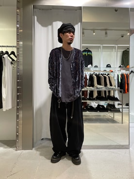 「DANKE SCHON（ダンケシェーン）のDankeSchon/ダンケシェーン/VELVET/ヴェルベット オパール ライン カーディガン（カーディガン/ボレロ、グレー系）」を使った、KAWAKITA SHOICHIさん（メンズ・175cm）の夏コーディネート