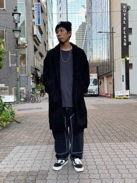 「DANKE SCHON（ダンケシェーン）のアイテム（ステンカラーコート）」を使った、KAWAKITA SHOICHIさん（メンズ・175cm）の秋コーディネート
