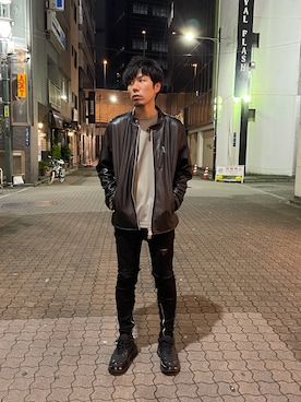 「DANKE SCHON（ダンケシェーン）のアイテム（ライダースジャケット）」を使った、KAWAKITA SHOICHIさん（メンズ・175cm）の秋コーディネート