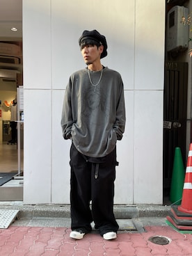 「SOMEITのアイテム（Tシャツ/カットソー、グレー系）」を使った、KAWAKITA SHOICHIさん（メンズ・175cm）の夏コーディネート