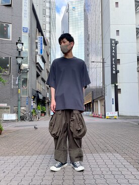 「WHITELAND（ホワイトランド）のWHITELAND/ホワイトランド/タグTシャツ/TAG TEE（Tシャツ/カットソー）」を使った、KAWAKITA SHOICHIさん（メンズ・175cm）の夏コーディネート