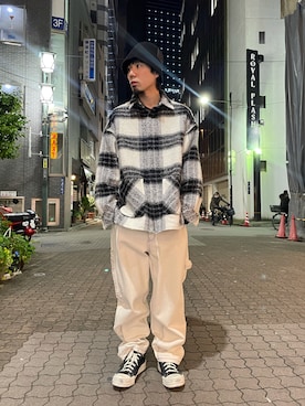 「WE11DONE（ウェルダン）のアイテム（帽子）」を使った、KAWAKITA SHOICHIさん（メンズ・175cm）の冬コーディネート