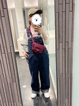 「アイテム（ボディバッグ/ウエストポーチ、レッド系）」を使った、さんがつさん（レディース・152cm）の春コーディネート