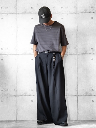 「WYM LIDNM（ウィム バイ リドム）のTONAL MULTI BORDER TEE（Tシャツ/カットソー）」を使った、しゅんたろーさん（メンズ・177cm）の夏コーディネート