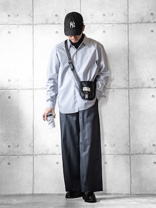 「WYM LIDNM(ウィム バイ リドム)のMICRO SPAN BASIC SHIRT(シャツ/ブラウス)」を使った、しゅんたろーさん(メンズ・177cm)の冬コーディネート