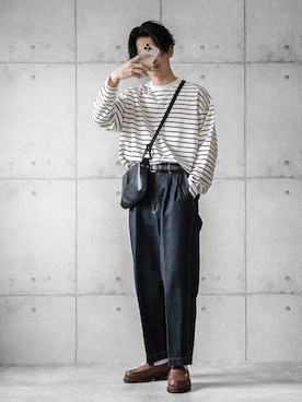 「アイテム（ショルダーバッグ）」を使った、しゅんたろーさん（メンズ・177cm）の春コーディネート